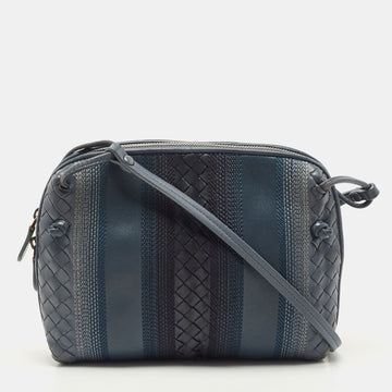 BOTTEGA VENETA Blue Intrecciato and Stitched Leather Nodini Crossbody Bag