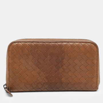 BOTTEGA VENETA Brown Intrecciato Leather Zip Around Wallet