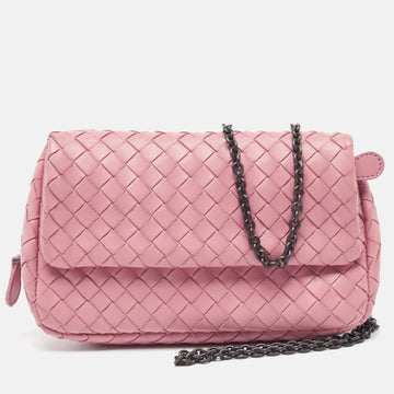 BOTTEGA VENETA Light Pink Intreccaito Leather Olimpia Chain Shoulder Bag