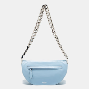 BURBERRY LONDON Pale Blue Soft Leather Small Olympia Chain Shoulder Bag