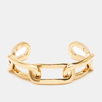 BURBERRY Gold Tone Chain Link Cuff Bracelet M