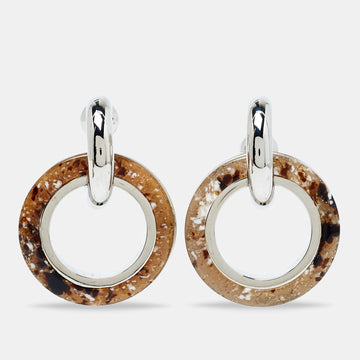 BURBERRY Grommet  Caramel Marbled Resin Silver Tone Double Earrings