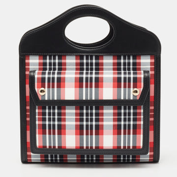 Burberry Black/Red Check Nylon and Leather Mini Pocket Bag