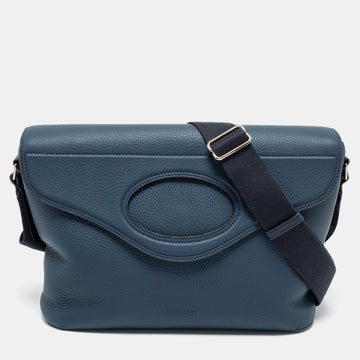 Burberry Blue Leather Pocket Messenger Bag