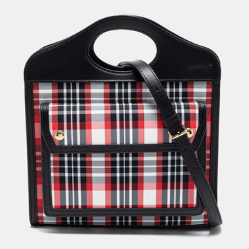 Burberry Black/Red Check Nylon and Leather Mini Pocket Bag