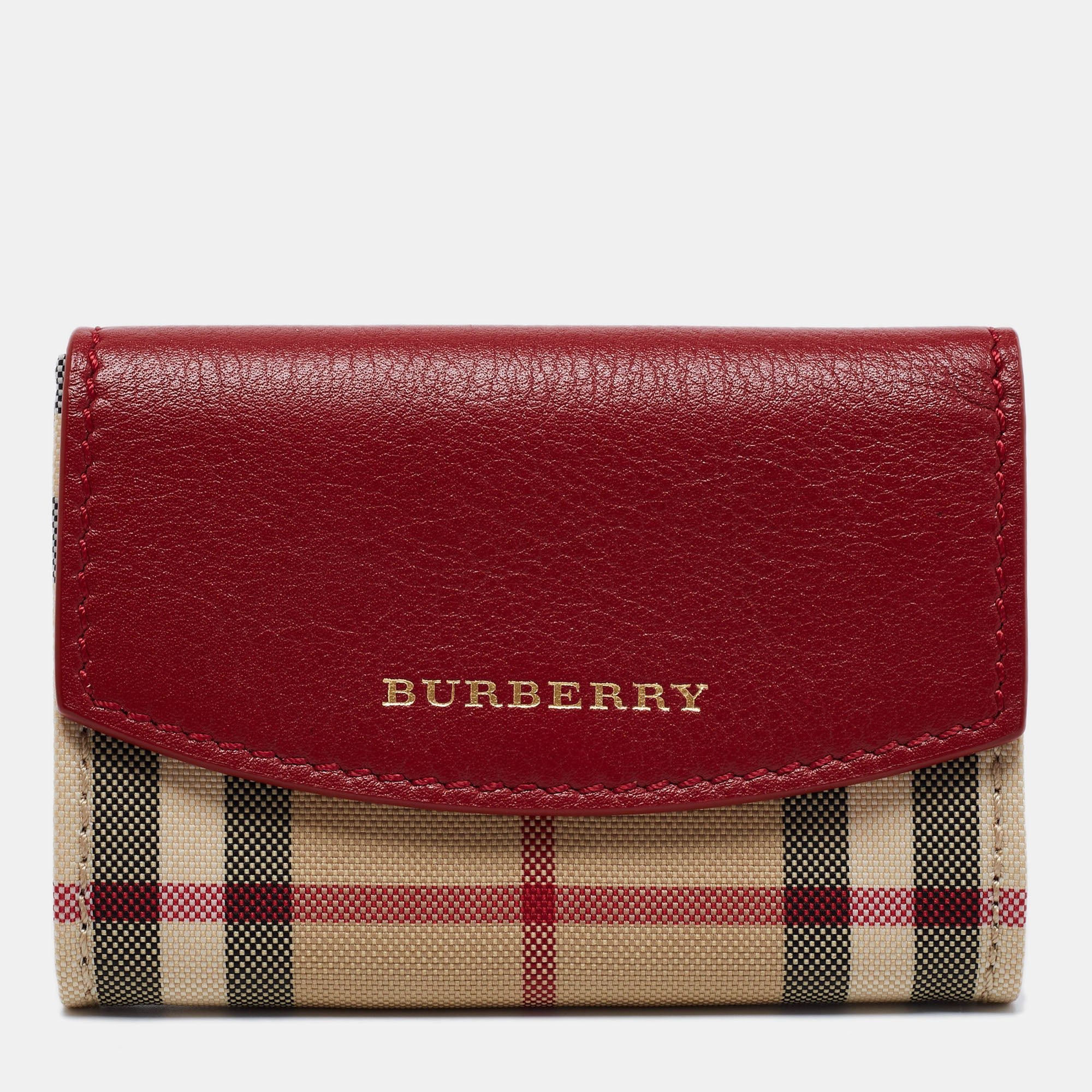 Burberry Red Beige House Check Fabric and Leather Luna