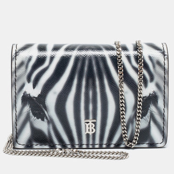 Burberry Black/White Zebra Print Leather Mini Wallet on Chain