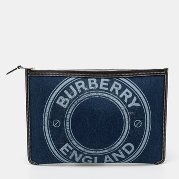 Burberry Blue Denim Logo Zip Pouch