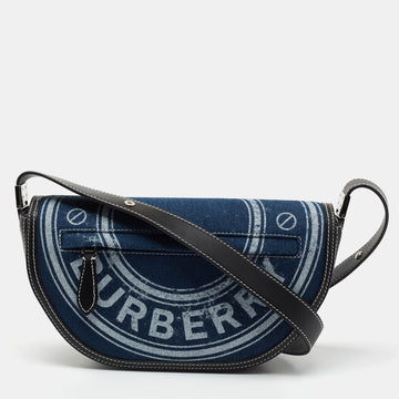 Burberry Blue Denim and Leather Small Olympia Logo Shoulder Bag