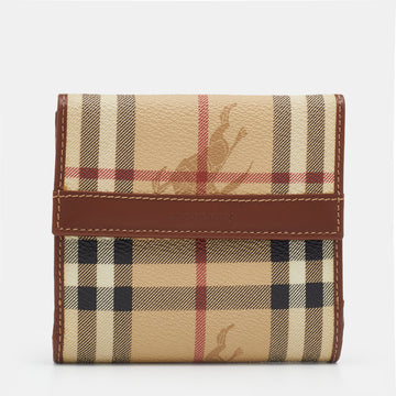 Burberry Beige/Brown Haymarket Check Coated Canvas And Leather Compact Wallet