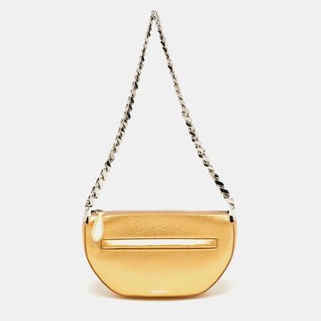 Burberry Metallic Gold Leather Mini Olympia Zip Chain Bag