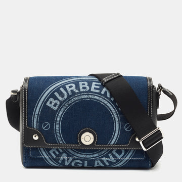 Burberry Blue/Black Denim and Leather Medium Note Crossbody Bag