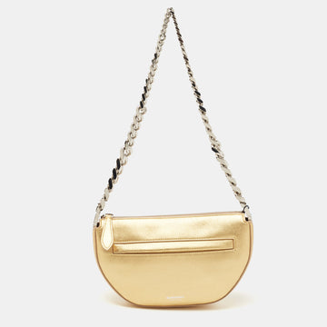 Burberry Metallic Gold Leather Mini Olympia Zip Chain Bag