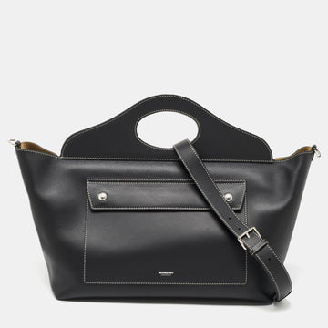 Burberry Black Leather Medium Soft Pocket Tote