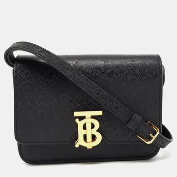 Burberry Black Leather Mini TB Shoulder Bag