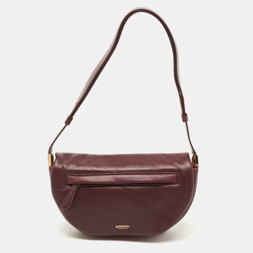 Burberry Burgundy Leather Small Olympia Shoulder Bag