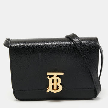 Burberry Black Leather Mini TB Shoulder Bag