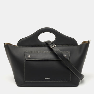 Burberry Black Leather Medium Soft Pocket Tote