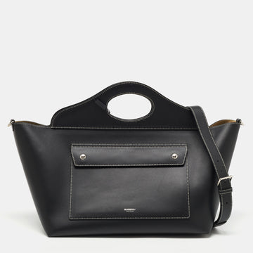 Burberry Black Leather Medium Soft Pocket Tote