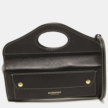 Burberry Black Leather Mini Pocket Strap Clutch