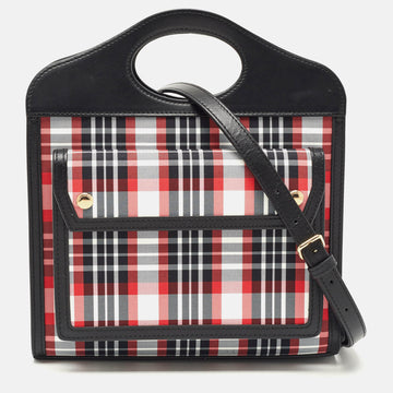 Burberry Black/Red Vintage Check Fabric and Leather Mini Pocket Bag