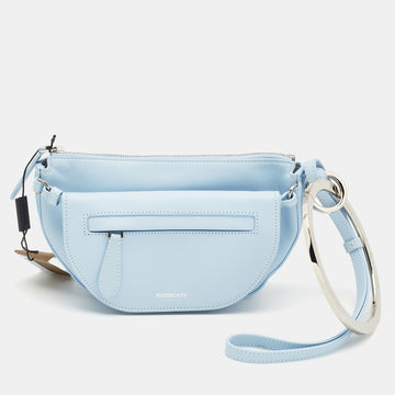 Burberry Light Blue Leather Mini Double Olympia Clutch Bag