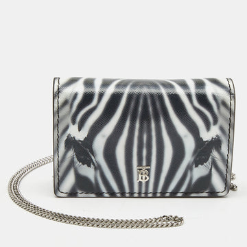 Burberry Black/White Zebra Print Leather Jessie Chain Card Case