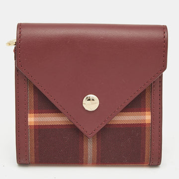 BURBERRY Burgundy Check Canvas and Leather Lila Trifold Wallet