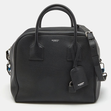 BURBERRY Black Leather Medium Cube Boston Bag