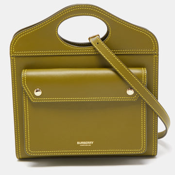 BURBERRY Junifer Green Leather Mini Pocket Tote