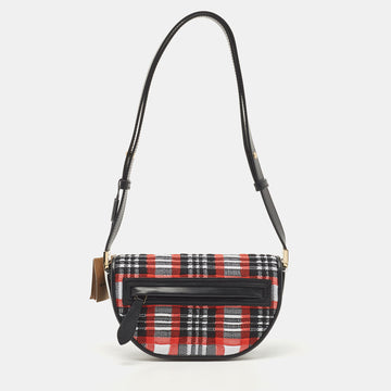 BURBERRY Multicolor Checkered Fabric and Leather Mini Olympia Shoulder Bag