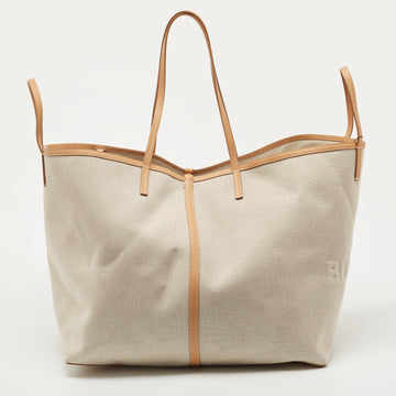 BURBERRY Natural/Beige Canvas and Leather XL Beach Tote