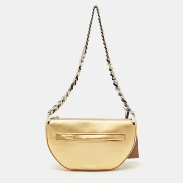 BURBERRY Gold Leather Mini Olympia Zip Chain Bag