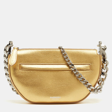 BURBERRY Gold Leather Mini Olympia Zip Chain Bag