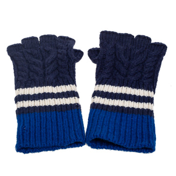 BURBERRY Blue Striped Cable Knit Cashmere Fingerless Gloves