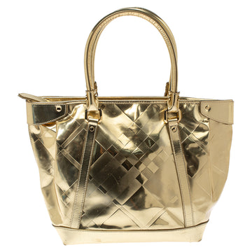 Burberry Gold Beat Check Mirror Patent Leather Ember Tote