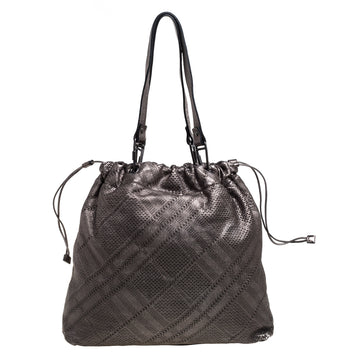 Burberry Metallic Lasercut Soft Leather Drawstring Tote