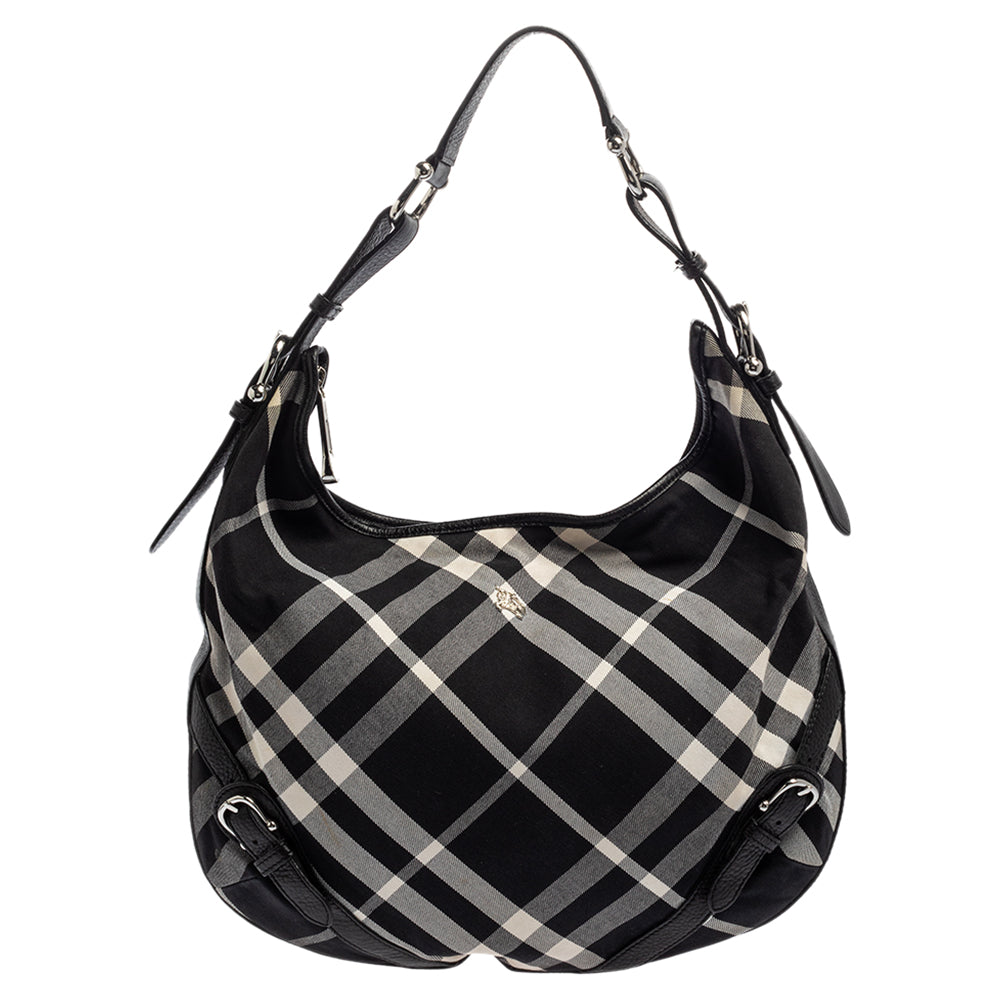 Burberry large check hot sale canvas hobo bag