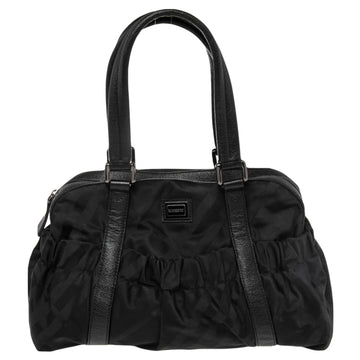 Burberry Black Check Nylon and Leather Trim Satchel