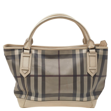 Burberry Beige Smoke Check PVC And Leather Tote