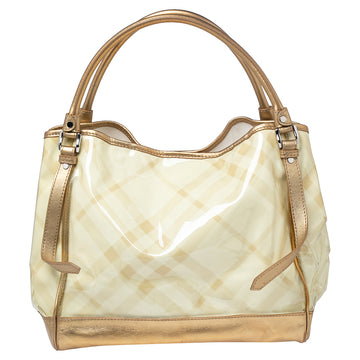 Burberry Gold/Lime Supernova Check Vinyl and Leather Lawrence Tote