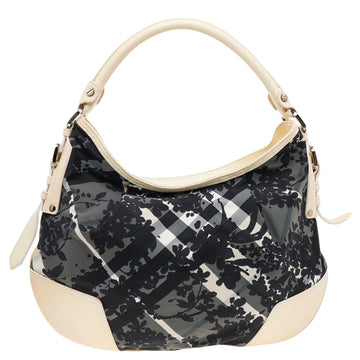 Burberry Black/Cream Floral Beat Check Nylon and Patent Leather Small Foley Hobo