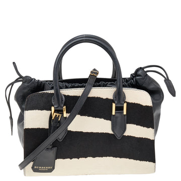 Burberry Black/White Zebra Print Calf Hair And Leather The Crush Drawstring Tote