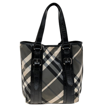 Burberry Black Beat Check Nylon And Patent Leather Victoria Tote