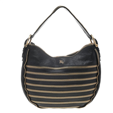 Burberry Black Leather Zipped Detail Malika Hobo