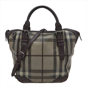 Burberry Brown Smoked Check PVC And Leather Top Zip Tote