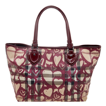 Burberry Burgundy Nova Heart Check Coated Canvas and Patent Leather Gracie Tote