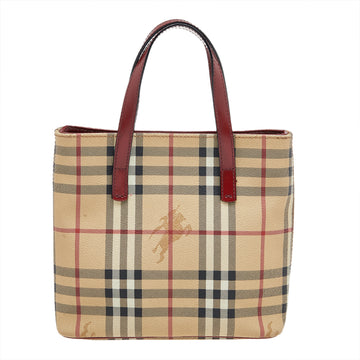 Burberry Beige/Red Haymarket Check PVC And Leather Tote