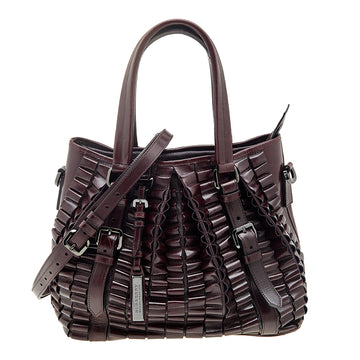 Burberry Burgundy Cartridge Pleated Leather Large Lowry Tote