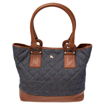 Burberry Blue/Brown Quilted Denim and Leather Grange Tote